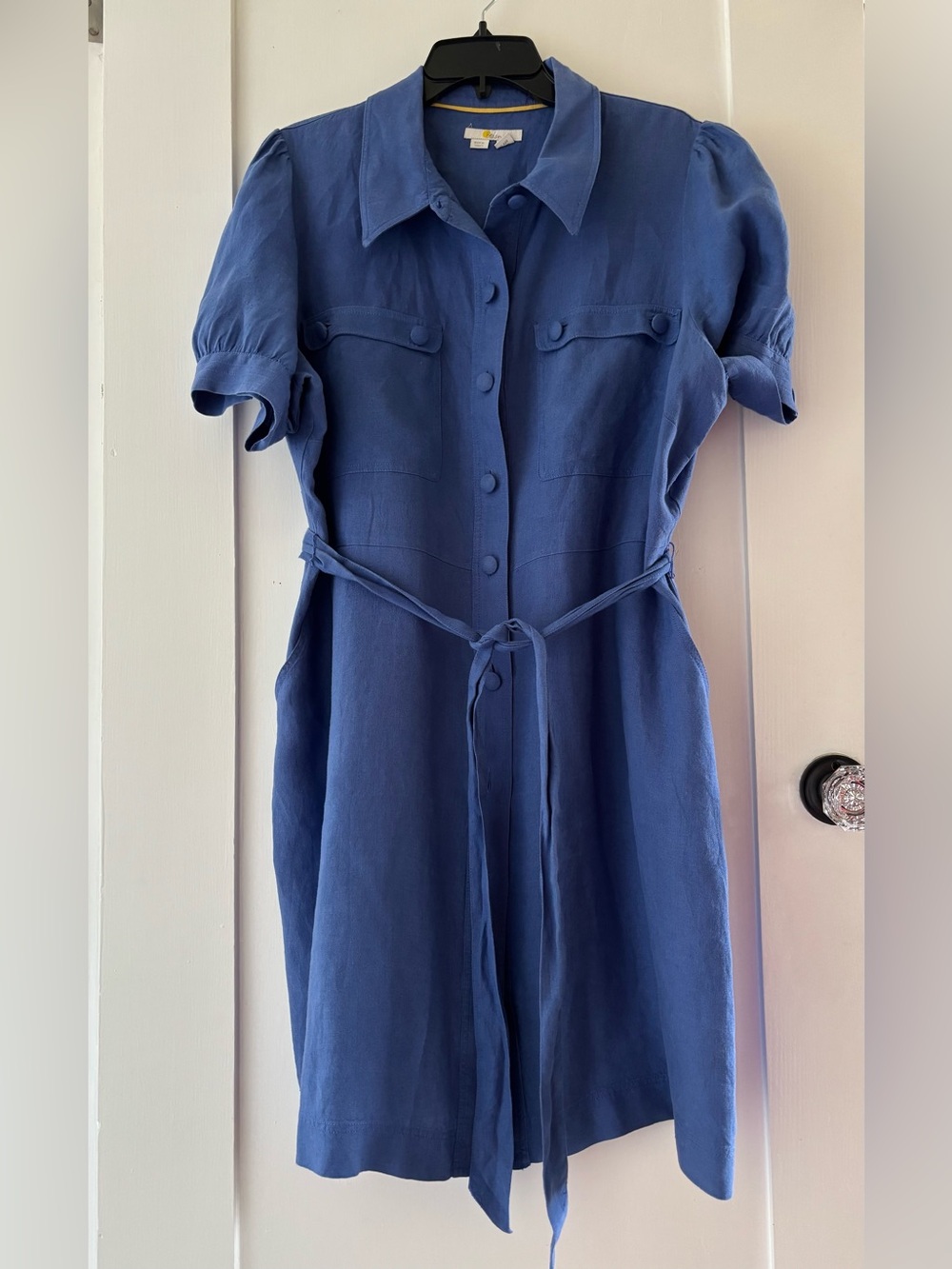 Boden Blue Linen Button-Front Shirt Dress with Tie Belt—Sz 16
